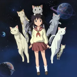 catgirls in space by haruko ichikawa, kyoto animation, square enix makoto shinkai artgerm wlop ghibli ultrahd 4 k 8 k unrealengine dramatic lighting