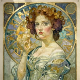 ada lovelace in the style of mucha. art nouveau