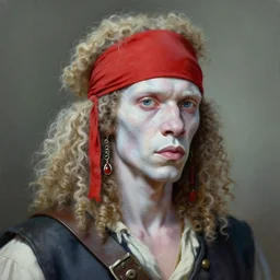 very detailed painting of an pale albino albino albino african pirate with red headband and curly hair, featured in artstation, concept art by Greg Rutkowski, WLOP, Dan Mumford, Christophe Vacher