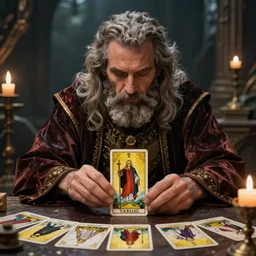 wizard doing a tarot reading, cards, fantasy, digital art, soft lighting, 4 k, trending on artlist, medium close up