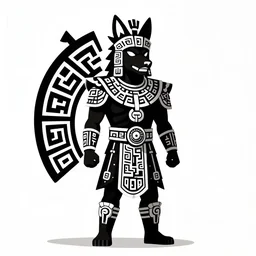 aztec yaotl warrior, noir, wolf aztec symbol, black and white, 4k