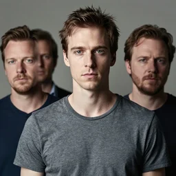 7 0 % peter sarsgaard, 2 0 % david harbour, 1 0 % michael fassbender, pointy chin, skinny face, wearing grey t - shirt, rembrandt lighting portrait