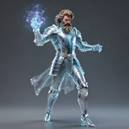 a portrait of beard magician in glass armor releasing spell, full height, moving forward, concept art, trending on artstation, highly detailed, intricate, sharp focus, digital art, 8 k