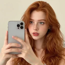 cute redhead woman selfie, iPhone photography