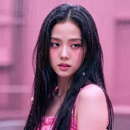 ! dream portrait of jisoo blackpink, rainy background, pink bright art masterpiece artstation. 8 k, sharp high quality