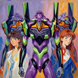 mecha, evangelion unit 0 1 portrait, by ashley wood, yoji shinkawa, jamie hewlett, 6 0's french movie poster, french impressionism, vivid colors, palette knife and brush strokes