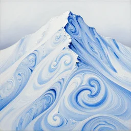 impasto acrylic painting of white and blue swirls on a mountain, a detailed painting by jeffrey smith, rhads, deviantart, analytical art, math art, detailed painting, high detail