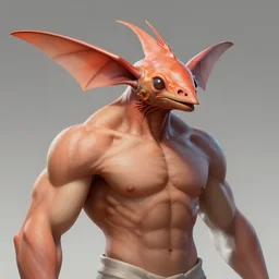 game concept art, muscular, shrimp head, chiroptera ears, hyperrealism, artstation, cgsociety, zbrush, no background
