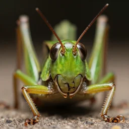 macro of an alien grasshopper face