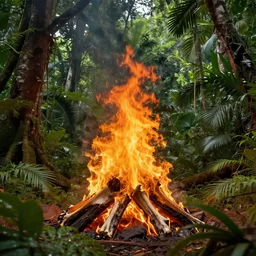 highly detailed realistic photo of bonefire in jungle, vibrant colors, award winning masterpiece photography, hyper realistic, concept art, 8 k detail post - processing