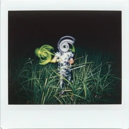 psychedelic polaroid. It is dark all around. The fields of grass waver as you shine the torch down and up; blinding silver, viridescent at shoulder height. Whorls of shadow and verdant blades as you weave among them, at play.