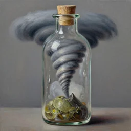 a tornado in a bottle, hyper detailed oil painting