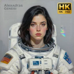 a portrait of a very beautiful woman in a spacesuit, Alexandria\'s genesis, shoulder-length black hair, bored, illustration, soft lighting, soft details, painting oil on canvas by mark arian by artgerm, trending on artstation, 4k, 8k, HD, infographic, sci-fi marginalia, holographic