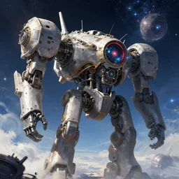 fantasy illustration of giant machines in space