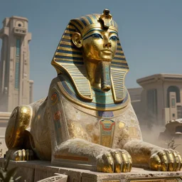 a scene of a beautiful intricate epic futuristic hyper detailed cyber sphynx of egypt, cinematic lighting