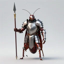 digital art of a humanoid cockroach man with medieval armor and spear