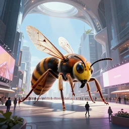giant wasp, swiss alps, inside times square, fantasy, by santiago calatrava and andreas franke, rhads, digital art, highly detailed, artstation, godrays