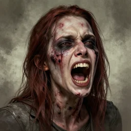 color head portrait of lena headey screaming in agony as a zombie, 7 days to die zombie, gritty background, fine art, award winning, intricate, elegant, sharp focus, cinematic lighting, digital painting, 8 k concept art, art by michael hussar, art by brom, art by guweiz and z. w. gu, 8 k
