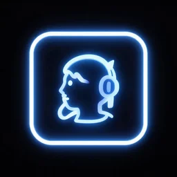 Icon for an AI app, neon, black background