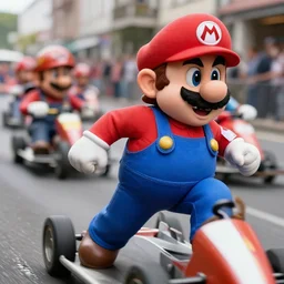 street photograph of ( ( ( ( karl marx as realistic mario ) ) ) ) illegal underground racing club, closeup, dynamic pose, aperture 1. 2