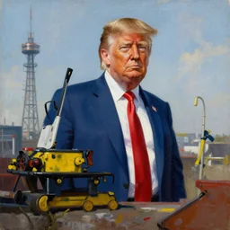 donald trump. oil in painting. futuristic.