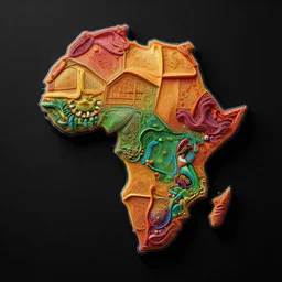 a extremely ultra highly detailed hi - res ultra highly detailed colorful logo of africa black backround, zoom out, 8 k, high textures, ultra hyper sharp, insanely detailed and intricate, super detailed, 3 d render, 8 k hdr ultra high quality polygon digital art,