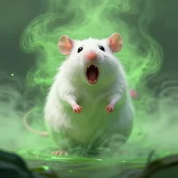 screaming white rat engulfed in putrid green mist, majestic, flatulist, concept art, 8 k, trending on artstation