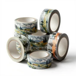 polished washi tape collection, stylized 3d render, isolated on a pure white background, centered, entire object in frame, sharp focus, soft studio lighting