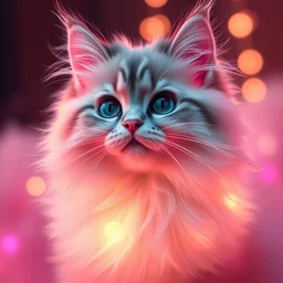 fluffy cat cotton candy glowing lights transparent digital art