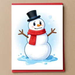 melting snowman merry christmas greeting card art, the snowman is upset