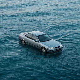 car floating in the ocean