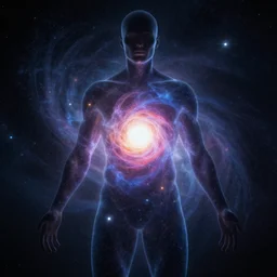 a human who transcended, with the universe in his body, digital art, concept art