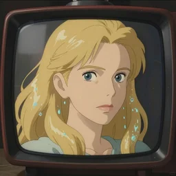 woman blond portrait tv on head, water hair, art by studio ghibli and greg rutkowski and artgerm and ilya kuvshinov, portrait, d & d, fantasy, highly detailed, digital painting, headshot, trending on artstation, concept art, sharp focus, illustration art by artgerm and greg rutkowski and alphonse mucha