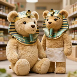 Teddy Bears shopping for groceries in Ancient Egypt, photorealistic, HD