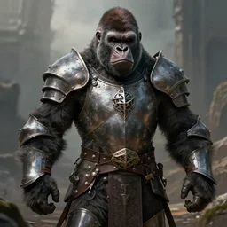 a gorilla knight , fantasy art, detailed, realistic, cinematic