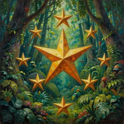 intricate five star magical jungle forest by diego velazquez, oil on canvas, hdr, high detail, photo realistic, hyperrealism, matte finish, high contrast, 3 d depth, centered, masterpiece, vivid and vibrant colors, enhanced light effect, enhanced eye detail, artstationhd