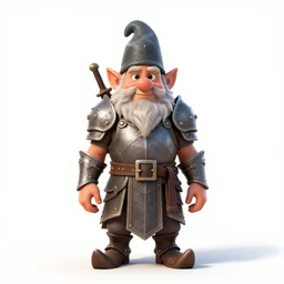 armored gnome alchemist, stylized pixar-style 3d render, full body, standing, isolated on a pure white background, centered, whole figure in frame, sharp focus, studio lighting