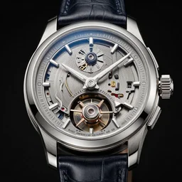 a retro futuristic tourbillon watch, extremely detailed, highly intricate, product photography, studio lighting