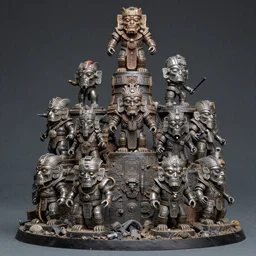 airbrush macro of 8 character, tiered grimy mayan god machines, cluster tiered heirarchy, battle failure, hydrocracking battles, medical chromed, oppressive dystopian space station dissapointment, by wayne d barlowe, enric torres, alberto bontempi, feng zu, geof darrow, alex nino, boris vallejo, enric torres, hyper realism, narrative