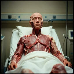 7 0 s movie still of a man made of meat in the hospital, cinestill 8 0 0 t 3 5 mm eastmancolor, heavy grain, high quality, high detail