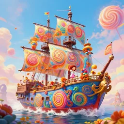 photo of ship : 2 whimsical fairy wonderland vibrant colors candyland wonderland : 4 gouache swirls detailed, design by mark ryden and pixar and hayao miyazaki, unreal 5, daz, hyperrealistic, octane render, cosplay, dynamic lighting, intricate detail, harvest fall vibrancy, cinematic