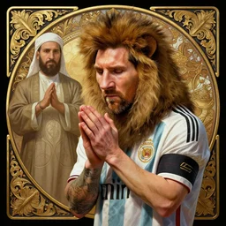 lionel messi praying like a muslim, d & d, fantasy, intricate, elegant, highly detailed, digital painting, artstation, concept art, matte, sharp focus, illustration, art by artgerm and greg rutkowski and alphonse mucha