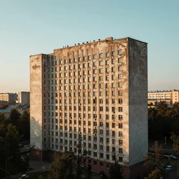 old soviet plattenbau building landscape city photo cinematic light by istvan sandorfi
