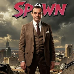 mr bean in the art style of the spawn comic book, art by Todd McFarlane, comic book, hyperrealistic