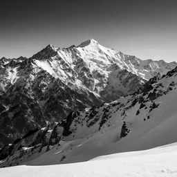 award winning landscape photography of mont blanc peaks by ansel adams, wide angle, high contrast, black and white, dramatic, beautiful light, fine detail