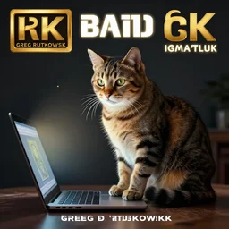 cat sitting on a laptop, painting, by greg rutkowski and igor kieryluk, photo realistic, dynamic lighting, artstation, poster, volumetric lighting, very detailed face, 8 k, award winning
