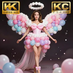 young angelina jolie as an balloon woman dressed in intricate balloon clothing surrounded by tiny balloons, fantasy, wlop, trending on artstation, deviantart, anime key visual, official media, professional art, 8 k uhd