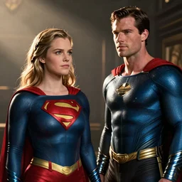 Kristin Kreuk as Superman, next to Tom Welling as Lana Lang