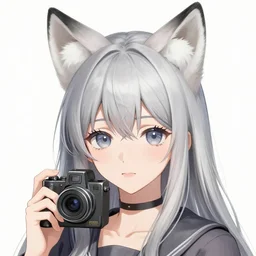 silver hair girl, fox ears, multicam, ilustration by Yoji Shinkawa and Takehiko Inoue, portrait