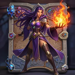 Full body Hearthstone official professional art, with realistic beautiful body & face & eyes. Every following words is important: A sorceress casting a fire ball. Completly coherent and well drawned physical body parts, trending on Pixiv and Artstation. Very detailed hands with 5 coherent fingers.